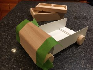 taped wood desk toy